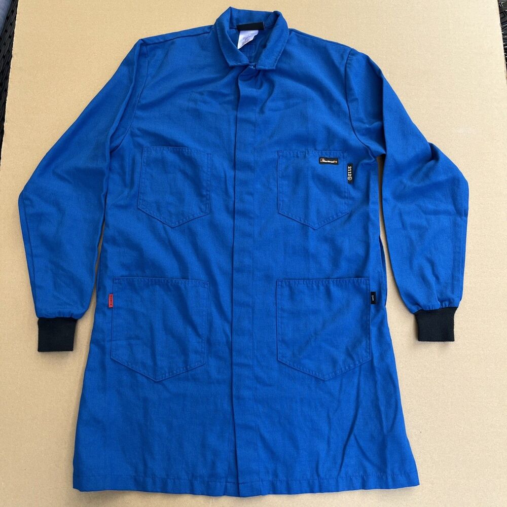 Workrite Flame Resistant FR Lab Coat Large Nomex Industrial Uniform Blue